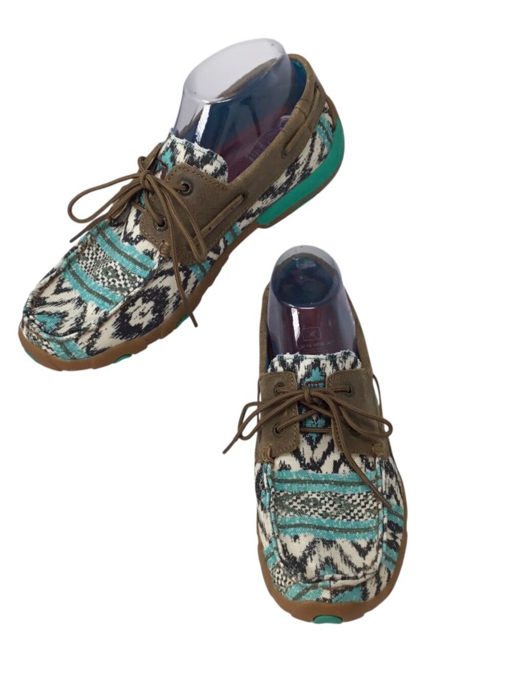 Twisted X Driving Moc Boat Shoe Aztec Print Canvas Teal Size 8.5 WDM0133 Lace Up